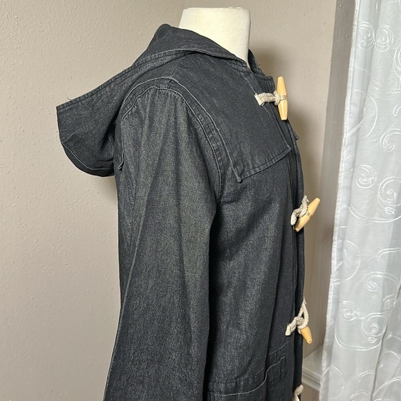 Denim & Co Lined Charcoal Denim Utility Hooded Coat Toggle Button Closure M NEW - Picture 12 of 16